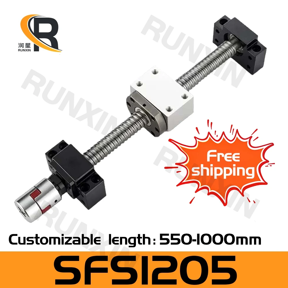 

RXTNC C7 Ball Screw Set SFS1205 L550-1000mm with Single Nut+BK10BF10 support seat+DSG12H+Coupling for CNC engraving machine