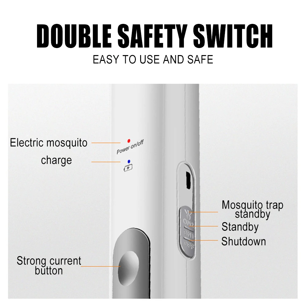 USB recarregável elétrica Mosquito Swatter, luz roxa do agregado familiar, Handheld, Vertical, 2 em 1