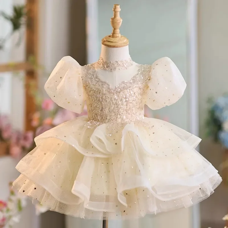 JDY Ele Princ Skirt for Children Champagne Sequins Super Fairy T Performance Exam Birthday Par Evening Gown فساتين بنا