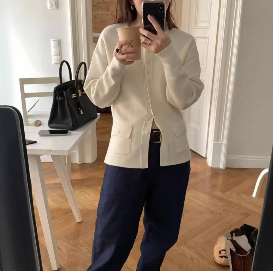 Lero*be Women's Woolen Knitted Cardigan Coat with ket Single Button Pure Color Winter Faion Long Sve round Ne