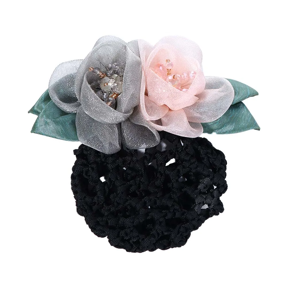 

Сетчатая заколка для волос с цветами на затылок в корейском стиле для стюардесс, аксессуар для прически с цветочным пучком, сетка-снуд для волос