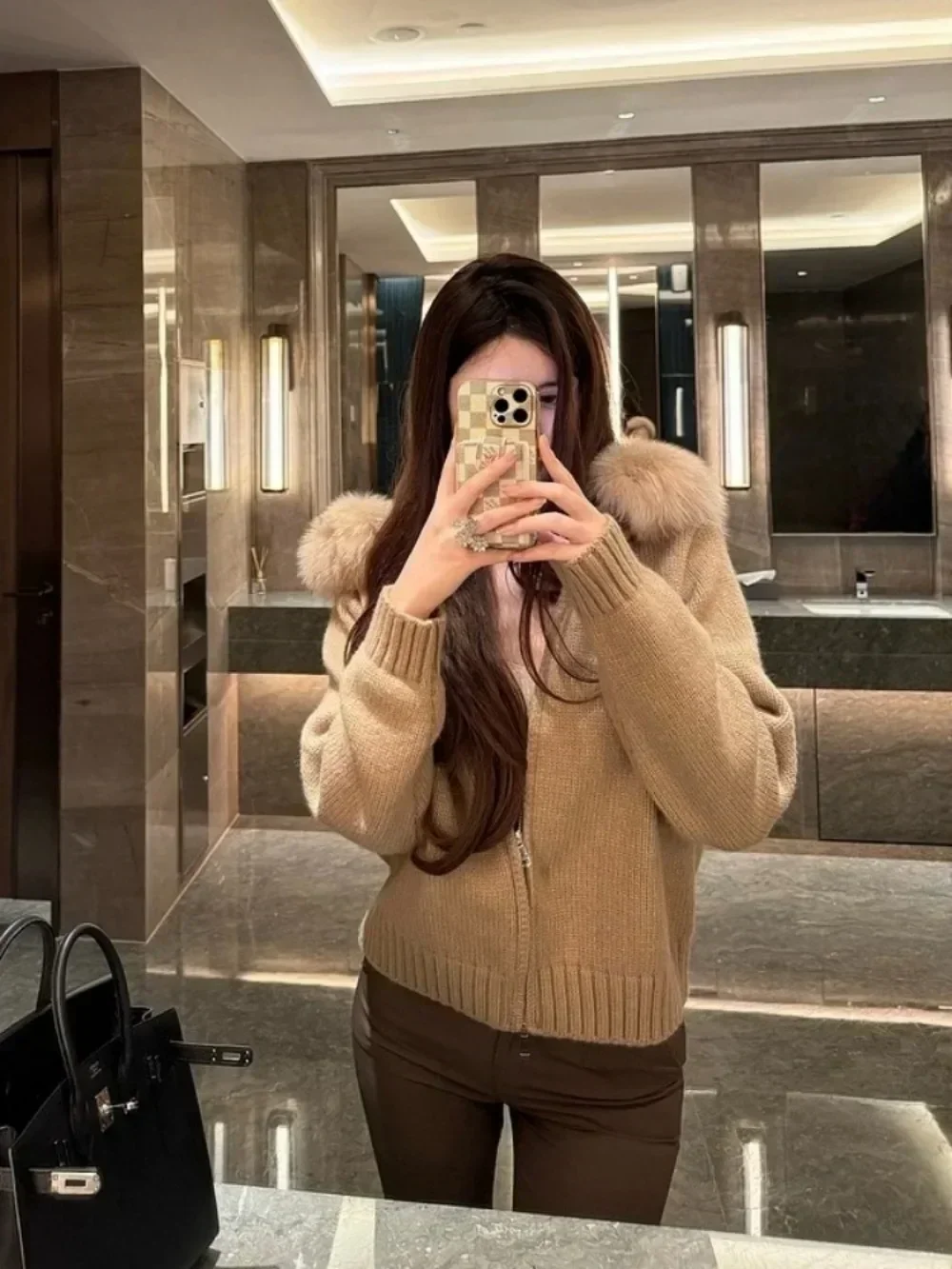 

Женская повседневная модная короткая вязаная куртка, модная осенне-зимняя куртка с капюшоном из натурального лисьего меха, женский кардиган из натурального меха