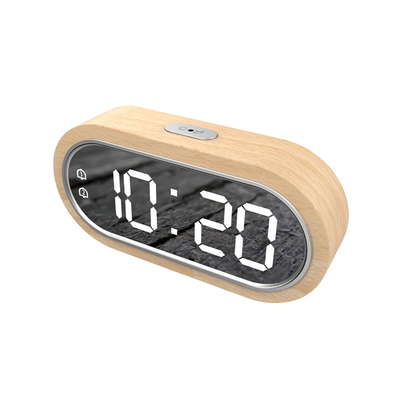 Beech Wood Digital Clock Dual Alarm Snooze USB Alarm Clock Table Thermometer Electronic LED Wooden Desk Clock 4-Level Brightness