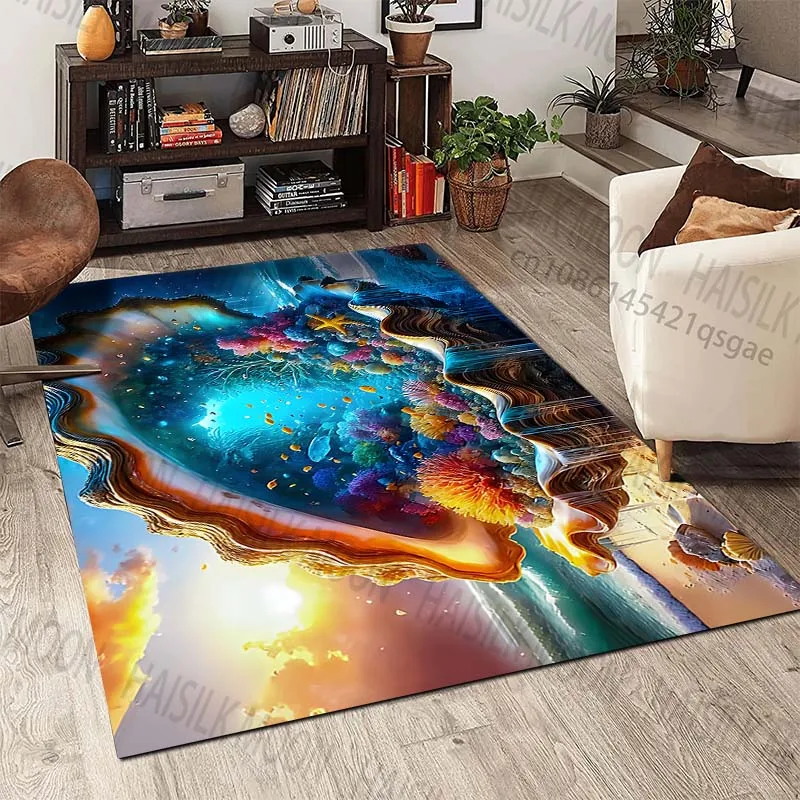 New product Ocean Scene Inside Shell Carpet for Living Room Bedroom Bedside Floor Mat Cloakroom Children Playing Mat Area Rug