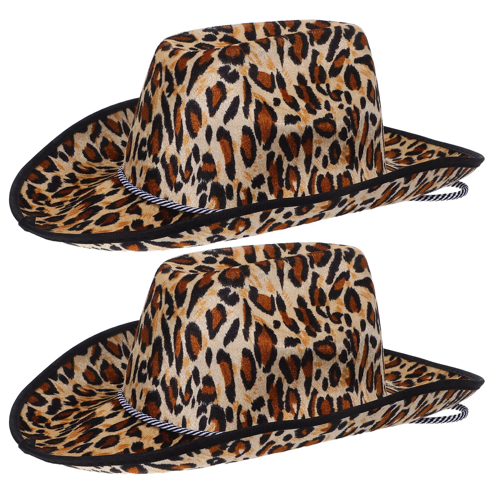 

2Pcs Leopard Print Cowboy Hats Breathable Comfortable Adjustable Rope for Costume Party Stage Performance Accessories