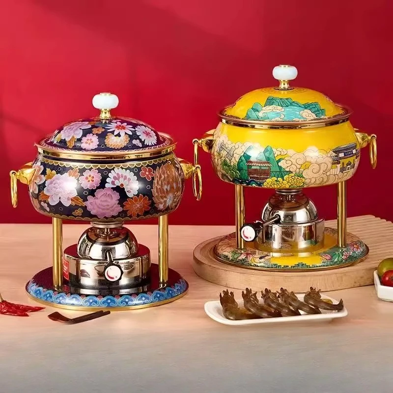 

Pure copper thickened single inflatable copper gas tank enamel color small hot pot one person self-service shabu meat pot