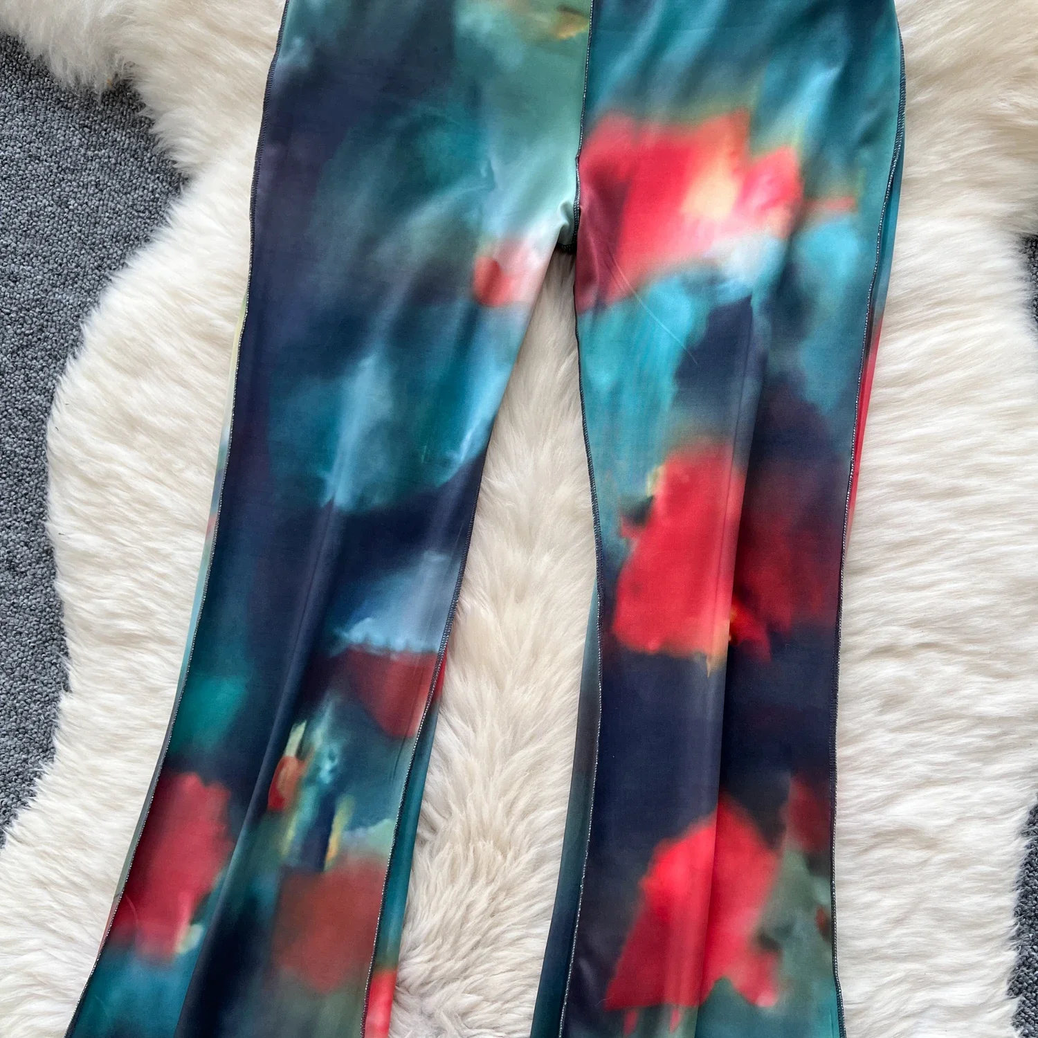 Casual Tie Dye High Waist Vintage Women Basics Print Chic Light Flare Pants Korean High Street Streetwear Autumn Winter Clothing