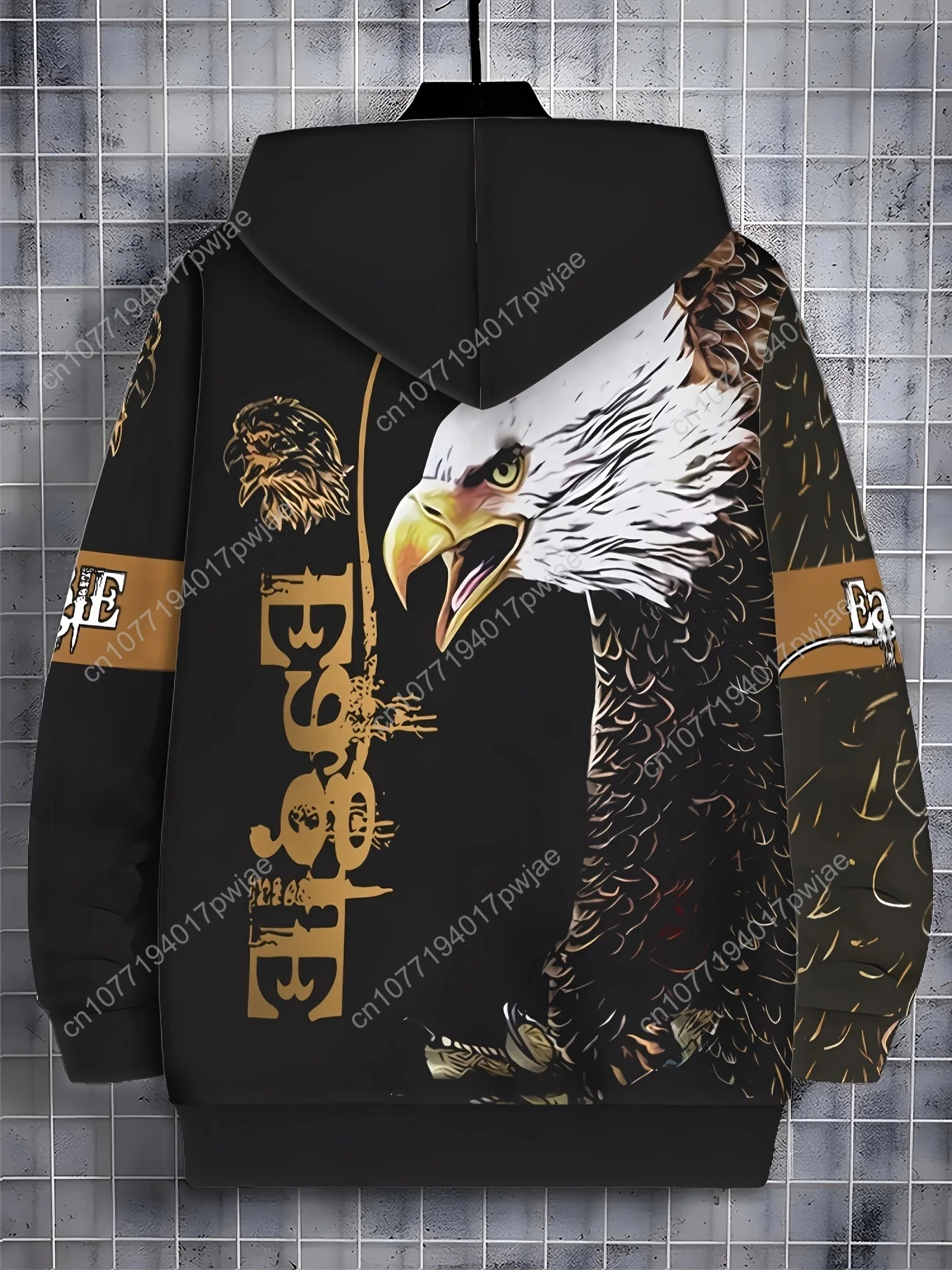 Sweat à capuche zippé imprimé aigle pour hommes – Pull élégant à manches longues avec un design "EAGLE", veste confortable automne/hiver, avec Golden & Eagle