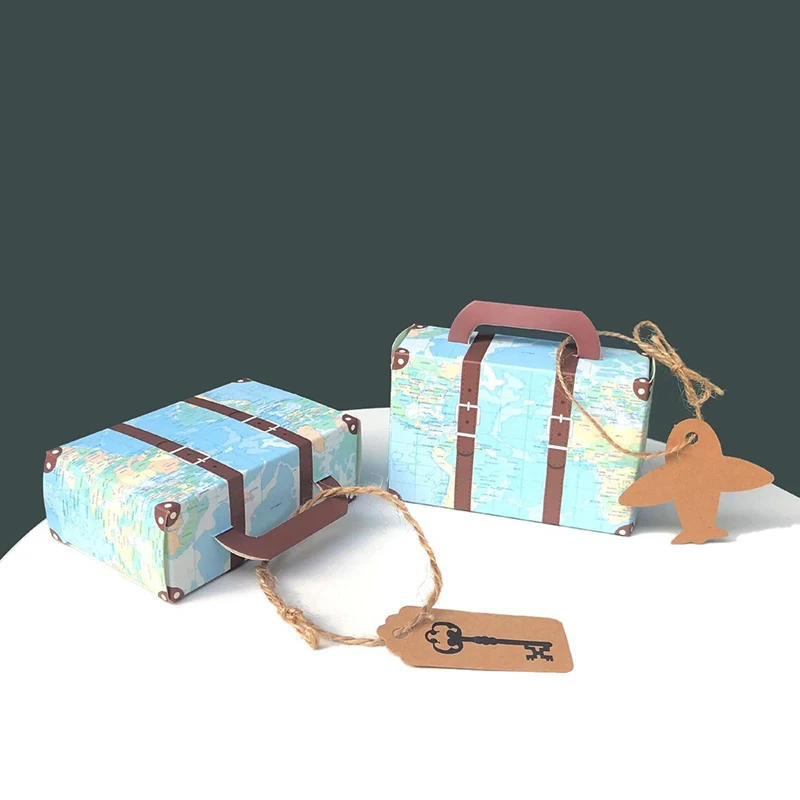 5pcs Suitcase Type Candy Vintage Creative Candy Box For Wedding Kids Boy\'s Travel Map Airplane Birthday Party Decoration Supply