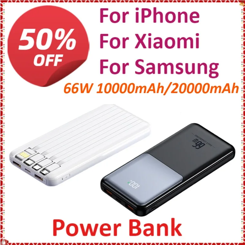 

66W 10000mAh/20000mAh Portable Power Bank Fast Charging For iPhone For Xiaomi For Samsung With USB Type C/Micro USB/Lightning