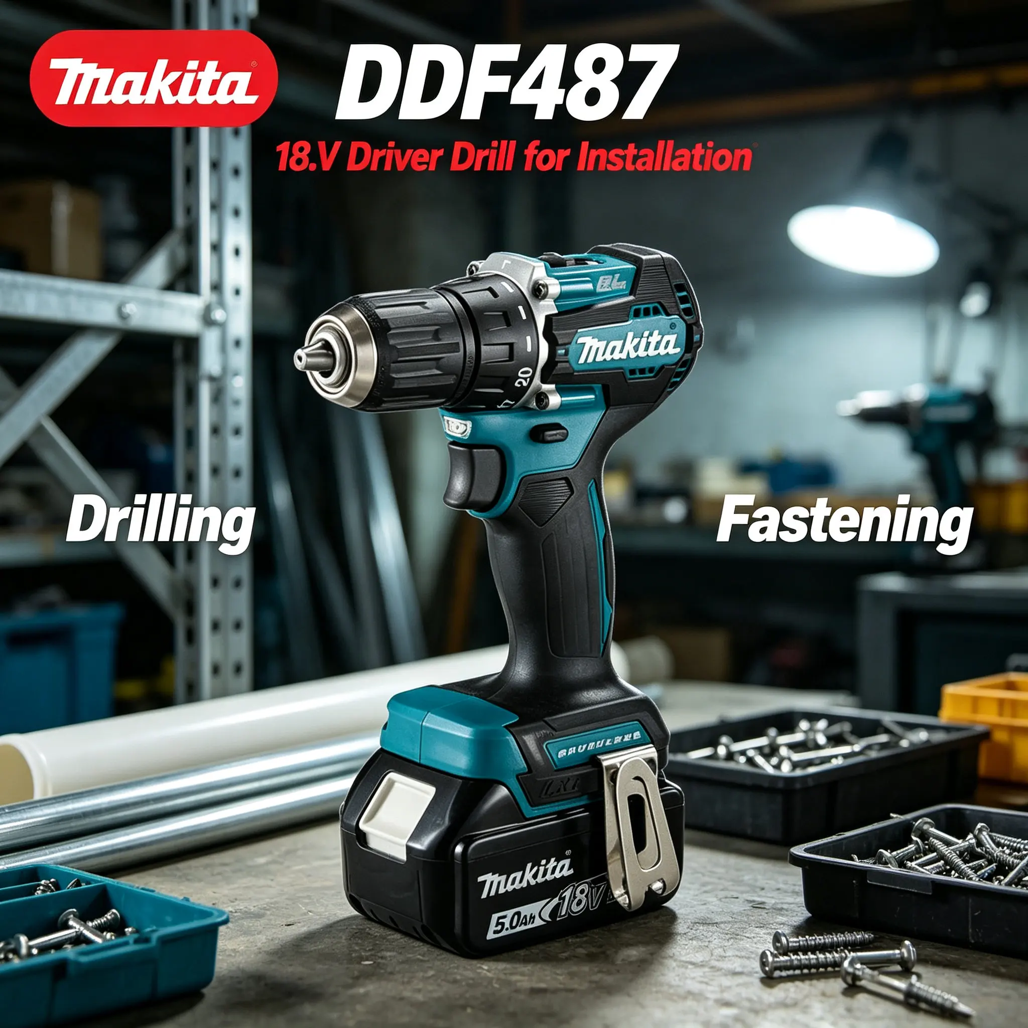 Kit di utensili elettrici multifunzione Makita DDF487, trapano avvitatore 18V LXT senza spazzole, 10 mm, con elevata coppia + batterie BL1860B e BL1840, consegna rapida.