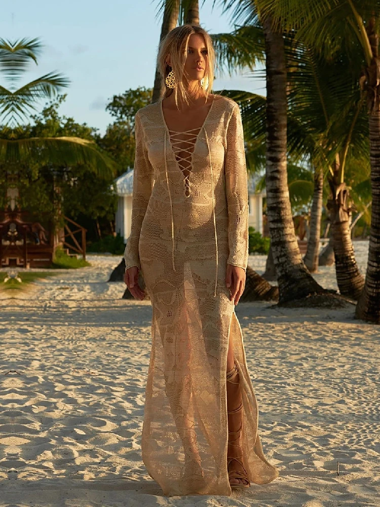 وصل حديثًا فستان الشاطئي المثير للنساء من الكروشيه فستان برداء من قماش القفطان للشاطئ فستان برداء صيدا دي برايا # Q194 #3