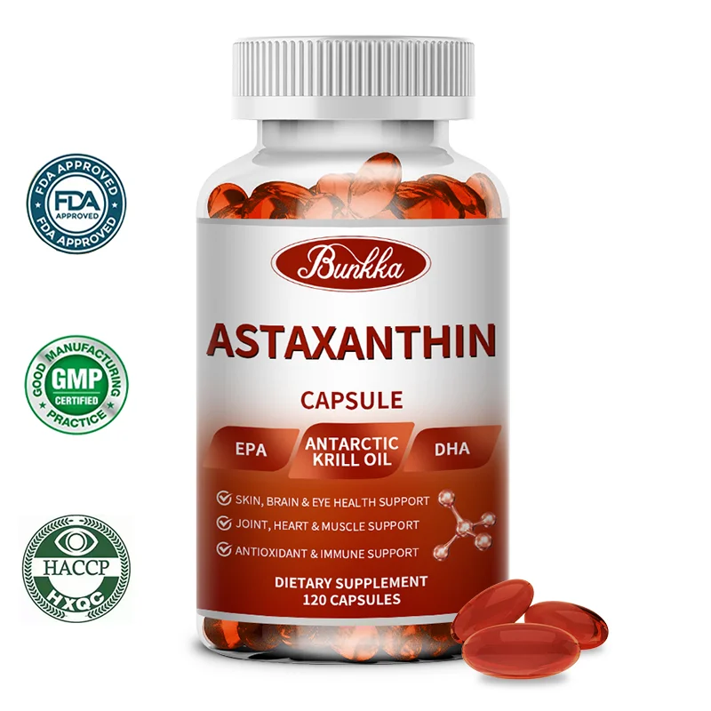 

BUNKKA Astaxanthin Capsules with Fish Oil EPA DHA Eyes Heart Brain Skin Beauty Health Oxygen Free Radical Refresh Supplements