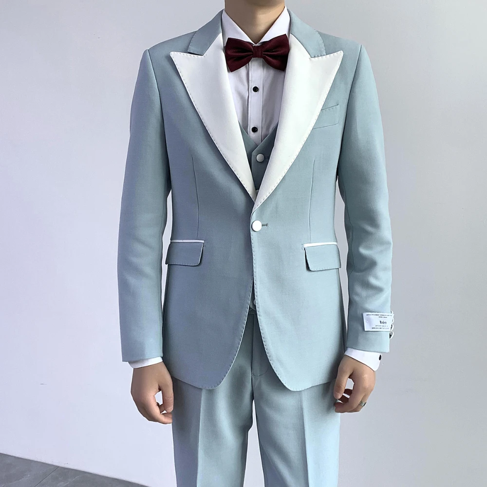 

New Fashion Men's Suit Luxury Elegent Upgrade Of Ceremonies Dress Set Jacket Vest Pants Edging White Collar Wedding Clothing