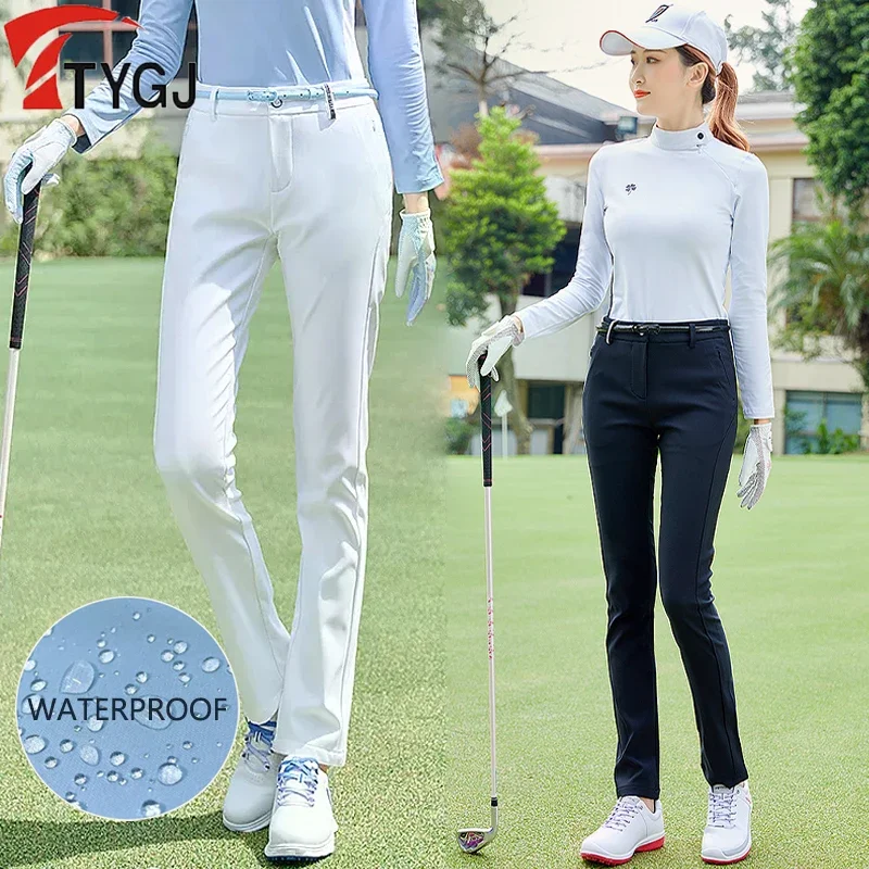 TTYGJ Women Waterproof Golf Sweatpants Ladies Windproof Warm Golf Pants Female Slim Srtetch Sports Pencil Trousers XS-XL