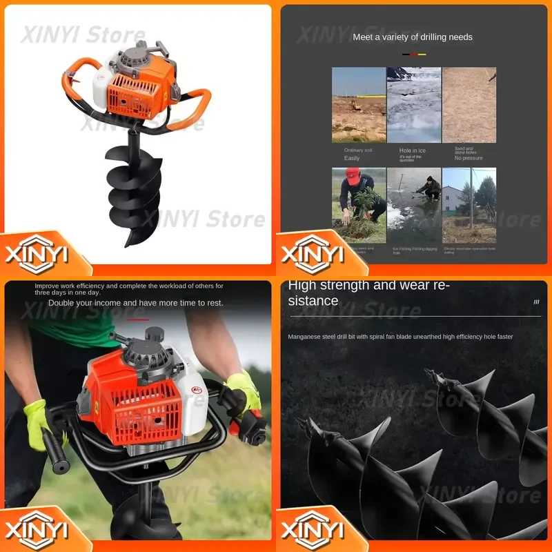 Drill Post Hole Excavator for 2 Stroke 98CC Petrol Soil Drill 5.2kw Fence Installation Tool Ground Auger for Guardrail