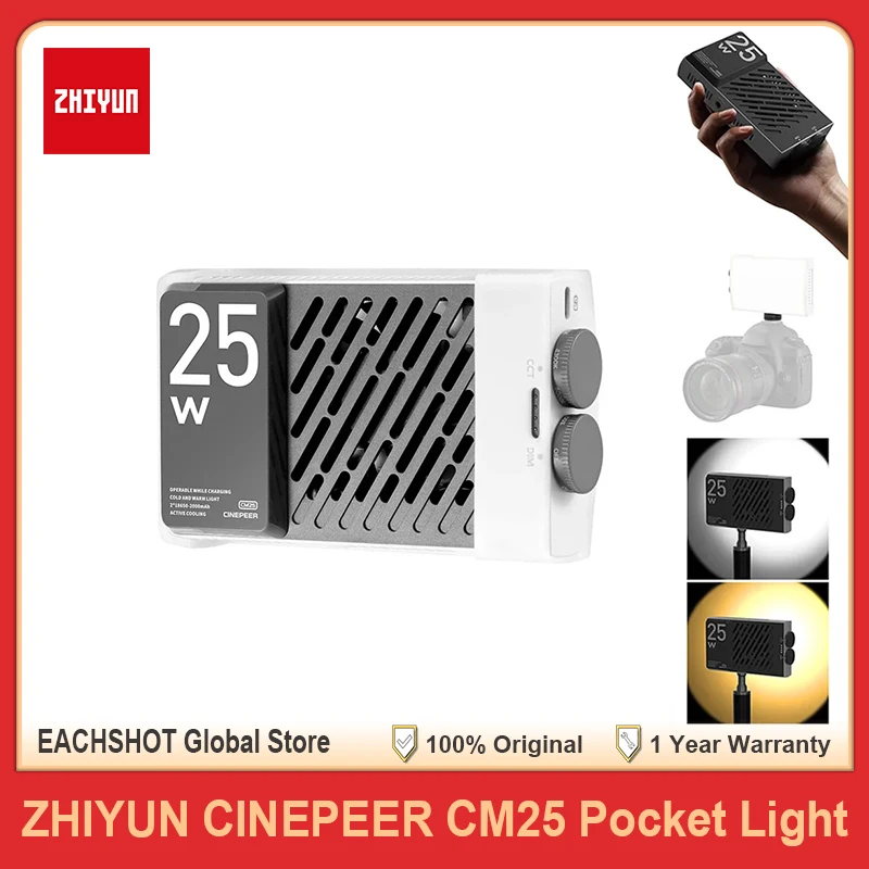 

ZHIYUN CINEPEER CM25 25W LED Video Light Portable Handheld Pocket Light Bi Color Fill Light Photography Lighting Video Shooting