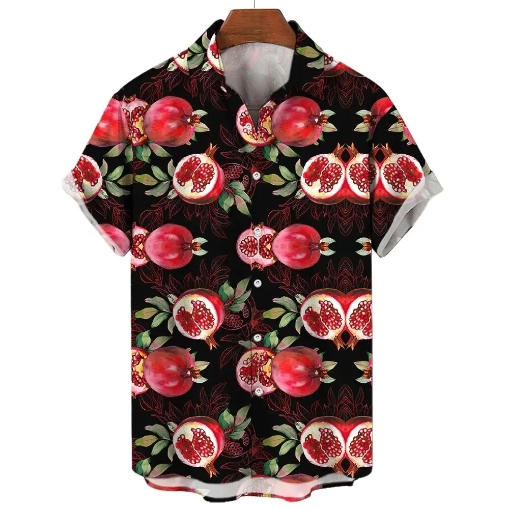 

Hawaiian Men 3D Pomegranate Flower Pattern Shirt Casual single Breasted tropical rain forest Summer Fashion Short Sleeve Shirts