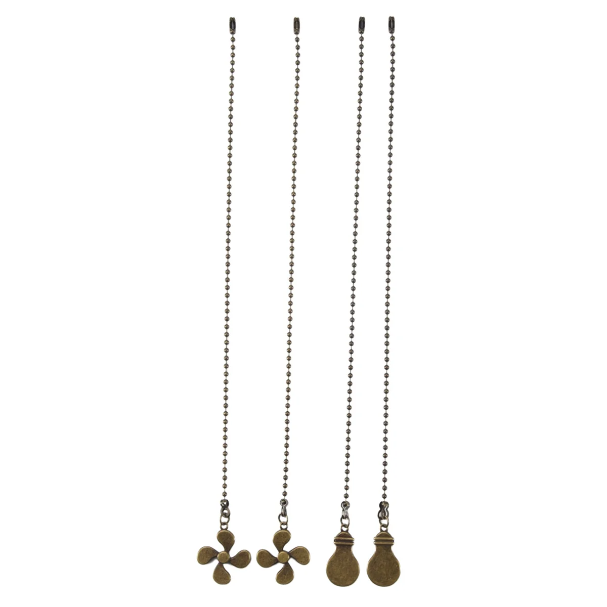 4Pcs Ceiling Fan Pull Chain Set,Bulb and Fan Pattern Pull Chain Extension Fan Pull Chain Pendant 12 Inch(Antique Bronze)