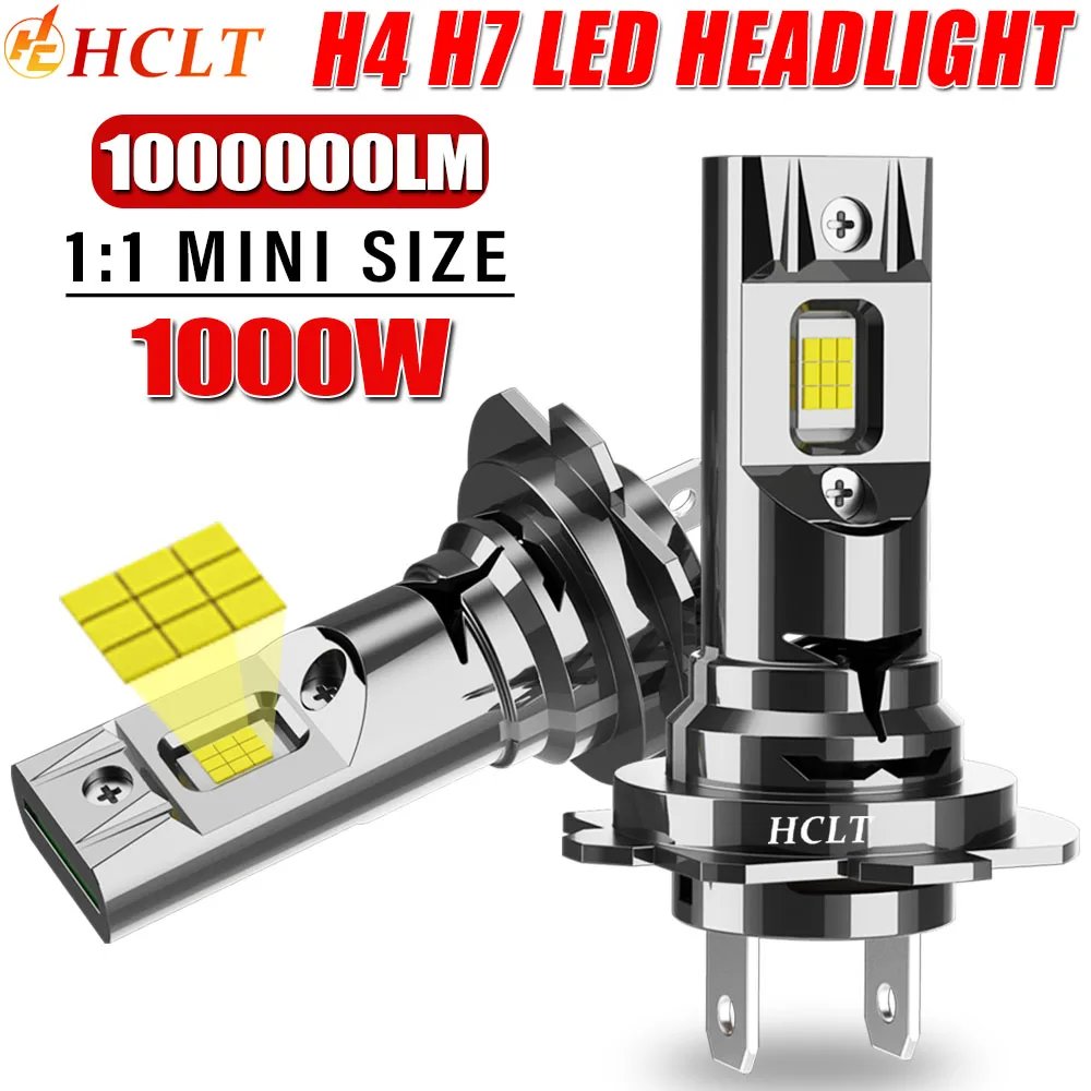 

Светодиодные лампы H4 H7 9003 HB2 CANBUS без ошибок, миниатюрные, 1000000 лм, турбо-подсветка для автомобиля, 6000K белый свет, 12В, диодные лампы H7