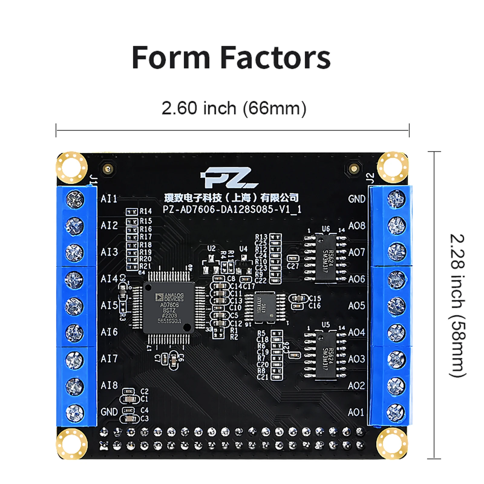 Puzhi PZ7606 Módulo FPGA Muestreo síncrono 16 bits 200KSPS AD7606 AD7608 Conversión AD de ocho canales