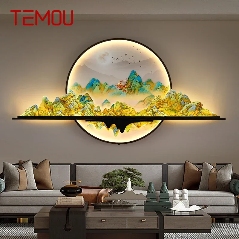 TEMOU Modern Picture Wall Light LED Chinese Creative Landscape Mural Lamp For Home Living Room Study Bedroom Decor Painting