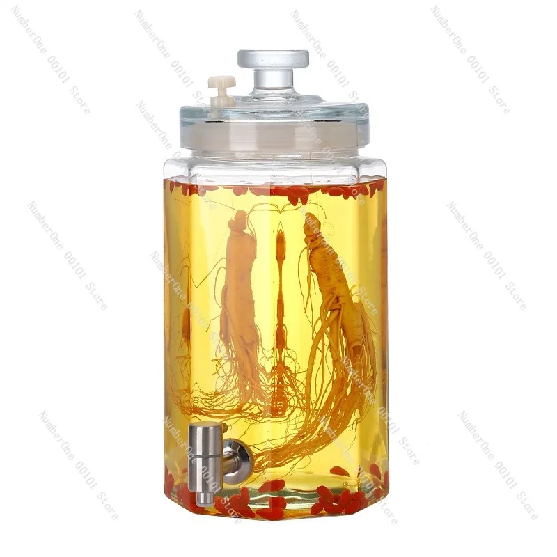 Glass Wine Jar for Brewing,Sealed Bottle with Faucet,Herbal and Medicinal Wine Container for Home Fermentation