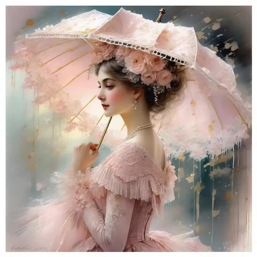 Beautiful noble woman Diamond Mosaic pink flower umbrella DIY Cross Stitch Kits Diamond Painting Flower Embroidery home decor