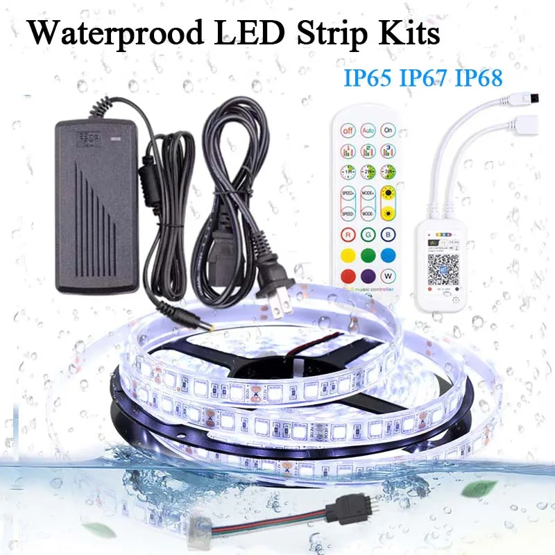 

Waterproof SMD 5050 RGB LED Strip Light Kits DC 12V IP65 IP67 IP68 Lamp Ribbon With 24Key WiFi Controller For Garden Fish Tank