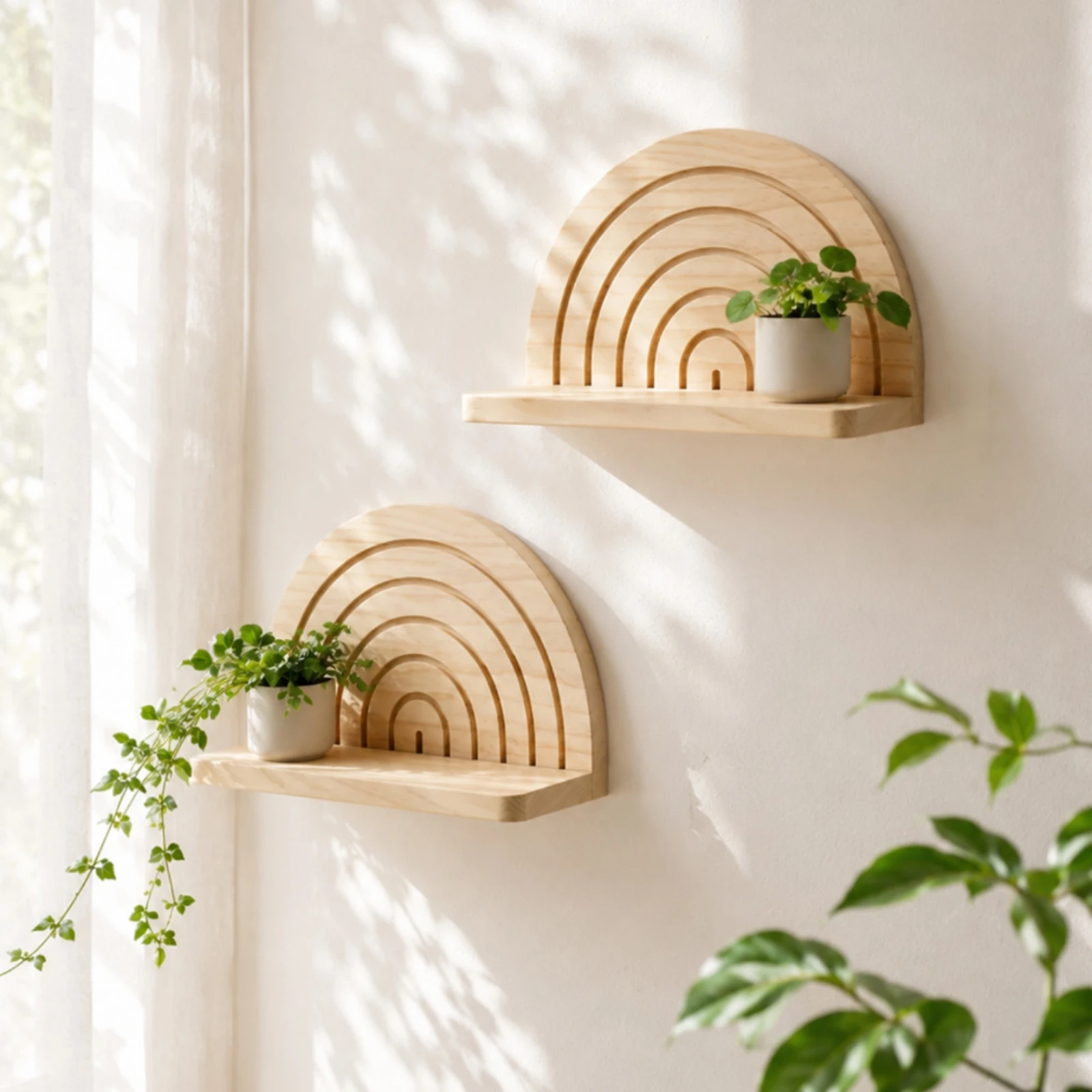 Rainbow Wall Shelf Nordic Wooden Arched Wall Shelf Space-Saving Vintage for Children, Nursery, Reading Nook