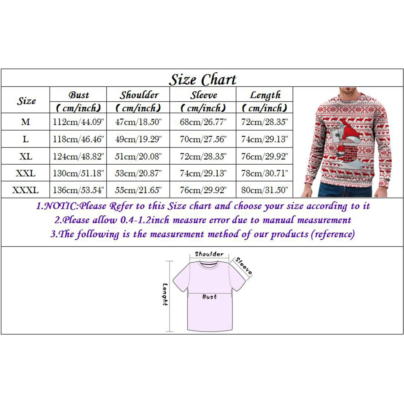 Men Christmas Sweater Pullover Snowflakes Santa Claus Ugly Christmas Sweaters Jumpers Tops Holiday Party Xmas Sweatshirt