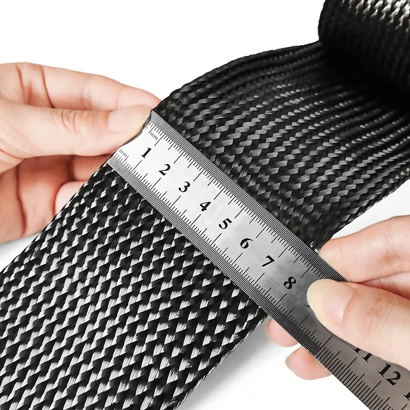 1M-5M Carbon Fiber Cable Sleeve High Temperature Sleeve ID 4mm-80mm High Strength Impact-Resistant Telescopic Braided Mesh Tube