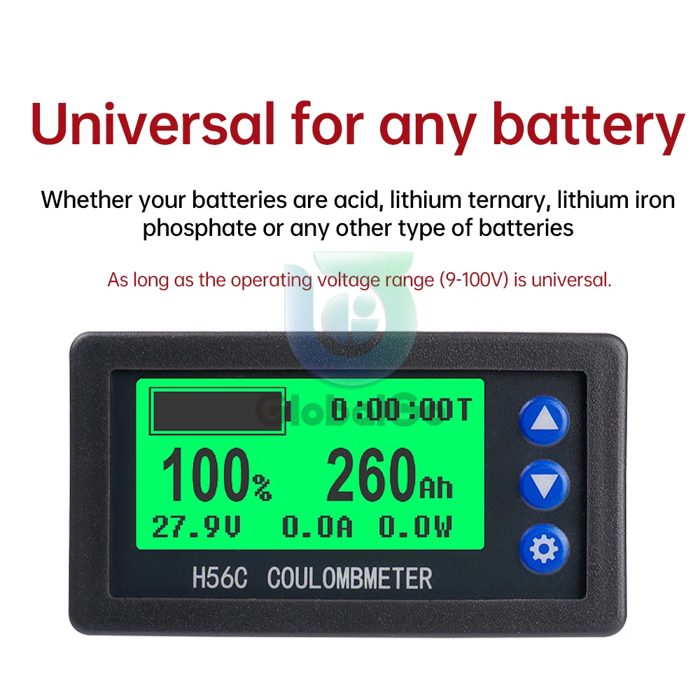 

DC 9-100V Battery Capacity Coulomb Meter Monitor Capacity Display 20A/50A/100A Voltage Current Power Meter Battery Indicator