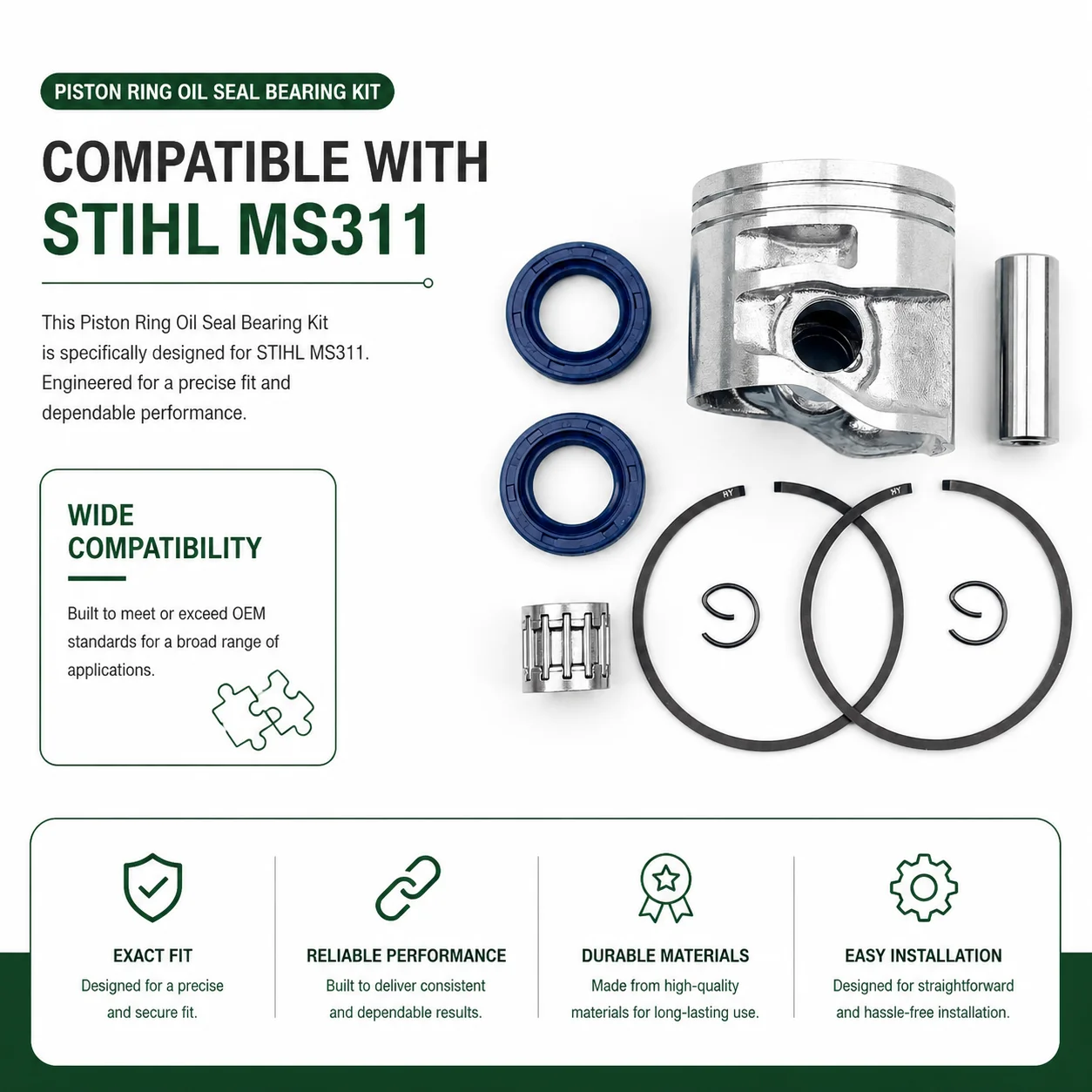 Kit Pistone 47mm con Anello, G - Stihl Chainsaw Ms311 recensione e prezzo