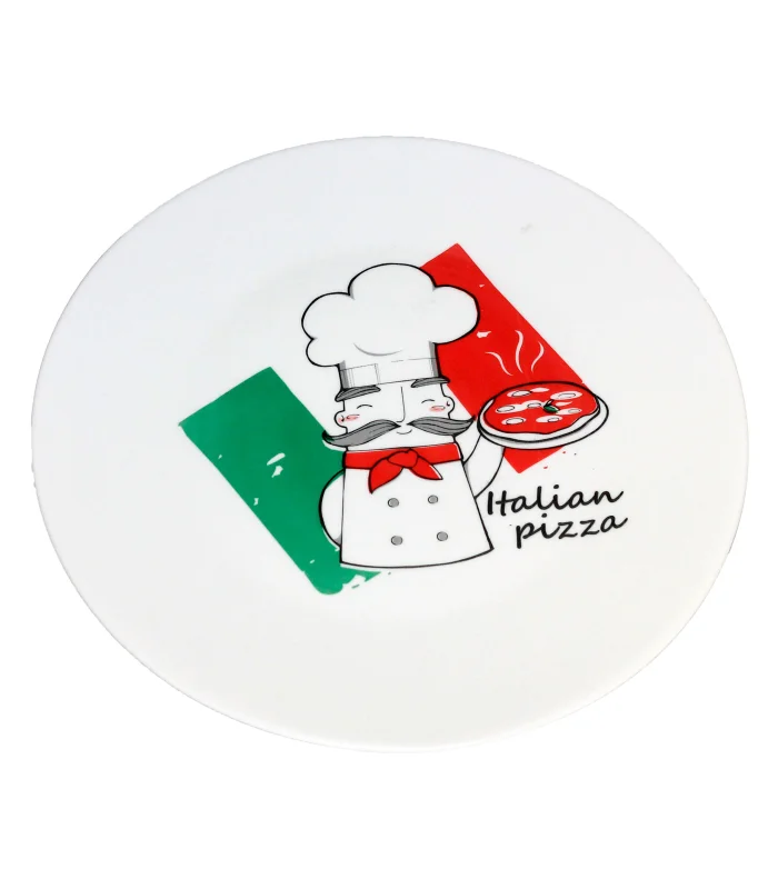 Tradineur 33 cm Low pizza Plate, extra Strong Tempered opal Glass, chef Design White pizza Serving Tray