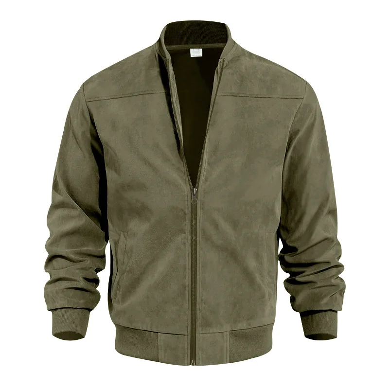 Men's Suede Bomber Jacket Spring Autumn Classic American Retro Baseball Jackets Man New Casual Versatile Zip Up Cardigan Coat