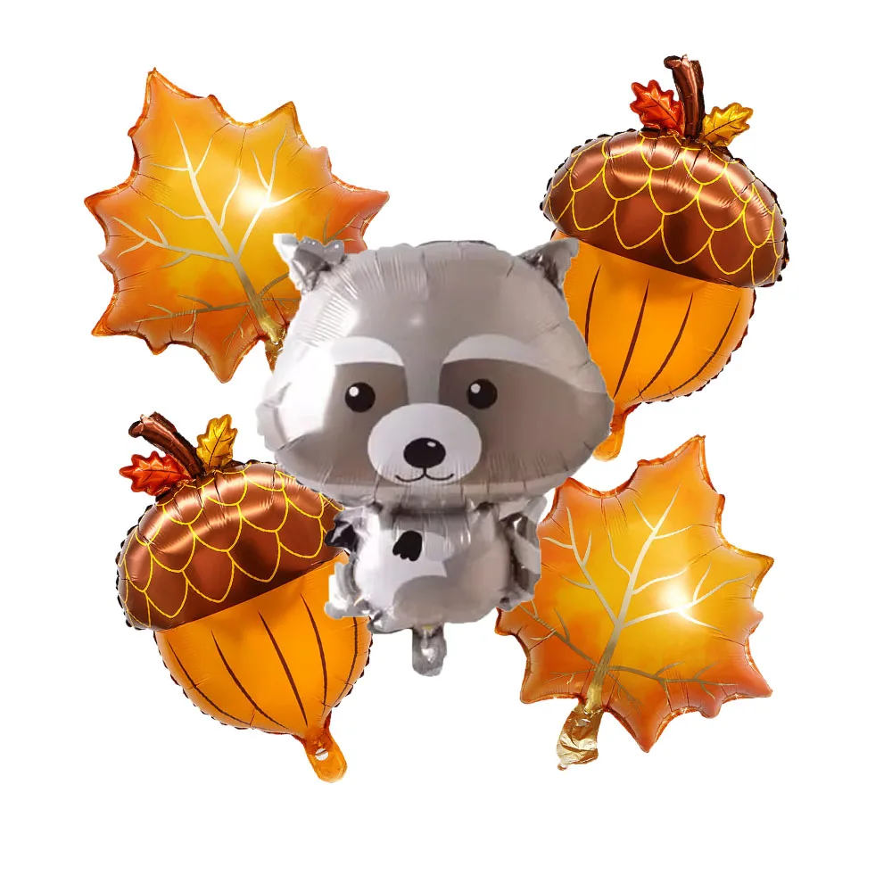 5pcs Autumn Maple Leaf Pine Cones Foil Balloons Squirrel Fox Animals Balloon Thanksgiving Brithday Party Decorations Kid Toys