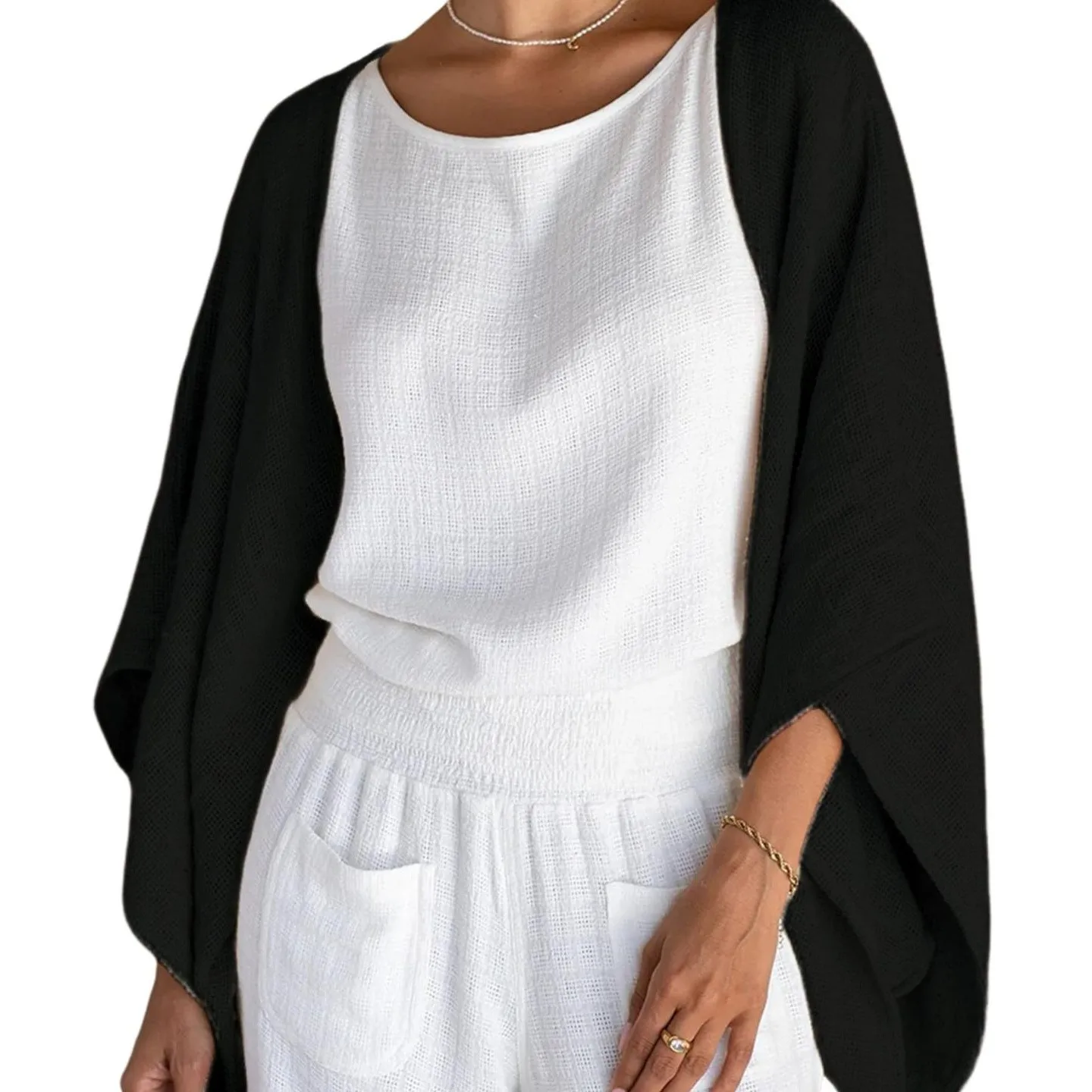 Women's U Neck Batwing Sleeve Solid Color No Button Regular Length Cape Cardigan Poncho Bolero Coat for Women – Lightweight
