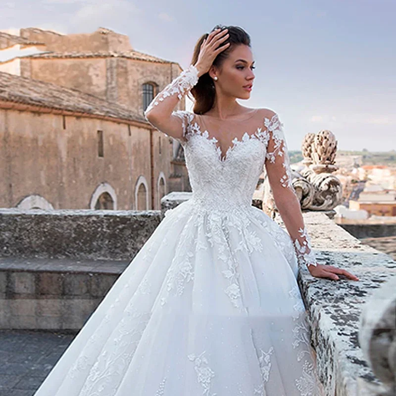Flavinke Abiti da sposa eleganti personalizzati Donne Applicazioni di perline Lace Up Sexy scollo a V Abito da sposa principessa Abiti da sposa