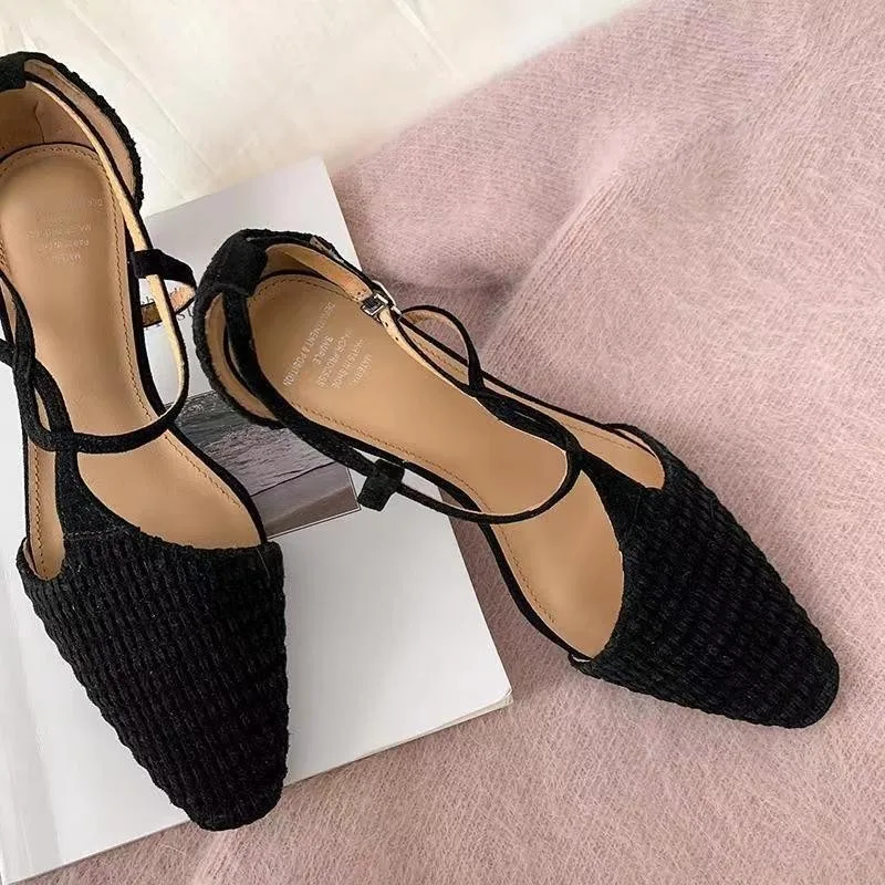 Women's Sandals Summer New Low Heel Pointed Braided Geometric Bag with Slippers Casual Fashion Comfortable Innovative Sandals