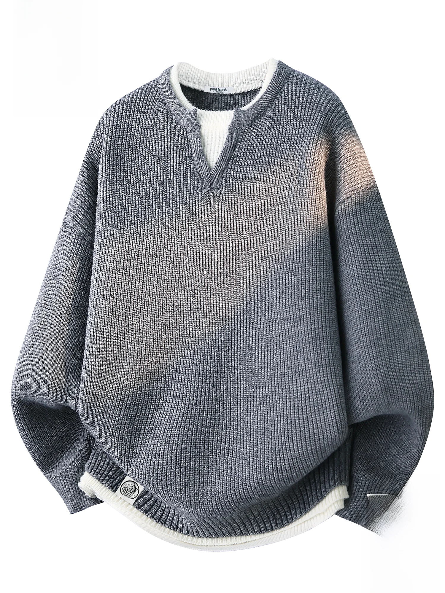 

PaulFrank Monkey Loose Fit Knitted Sweater Casual Sle Fake Two-Piece Winter Menswear Comfortable Mid-Thi Warm Faionable