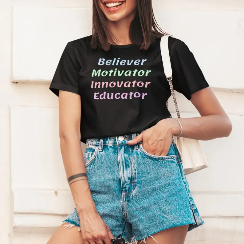 Teacher Gift Teacher Appreciation Day Shirt Believer Motivator Innovator Educator Inspirational Adult 100% cotton T-Shirt y2k