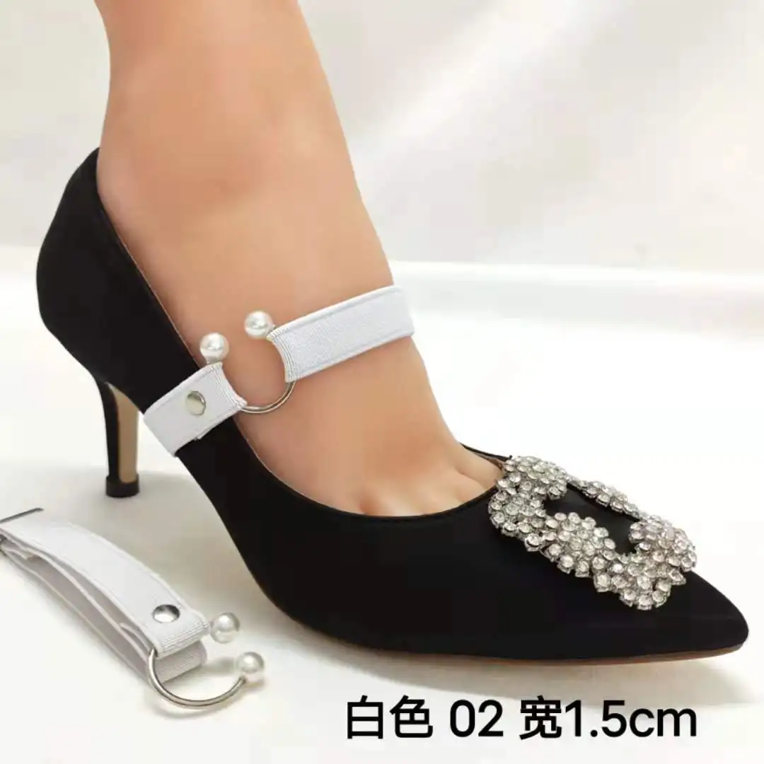 1Pair Women High Heels Adjustable Elastic Shoe Strap Belt U-shaped Pearl Elastic Lazy Shoelace Anti-drop Heels Shoe Accessories