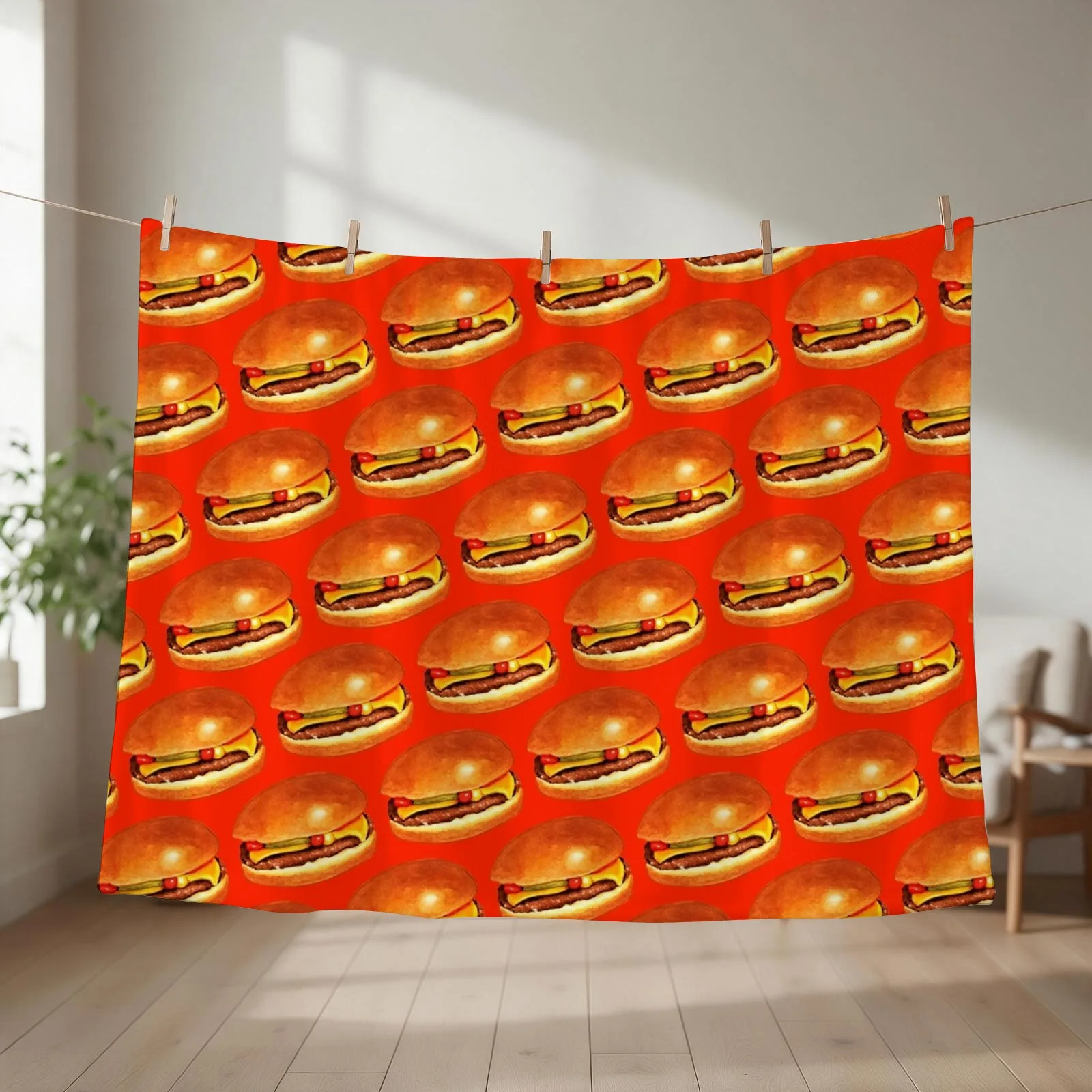 Cheeseburger 5 Pattern - Red Throw Blanket Cute Retros Thins Tourist Blankets