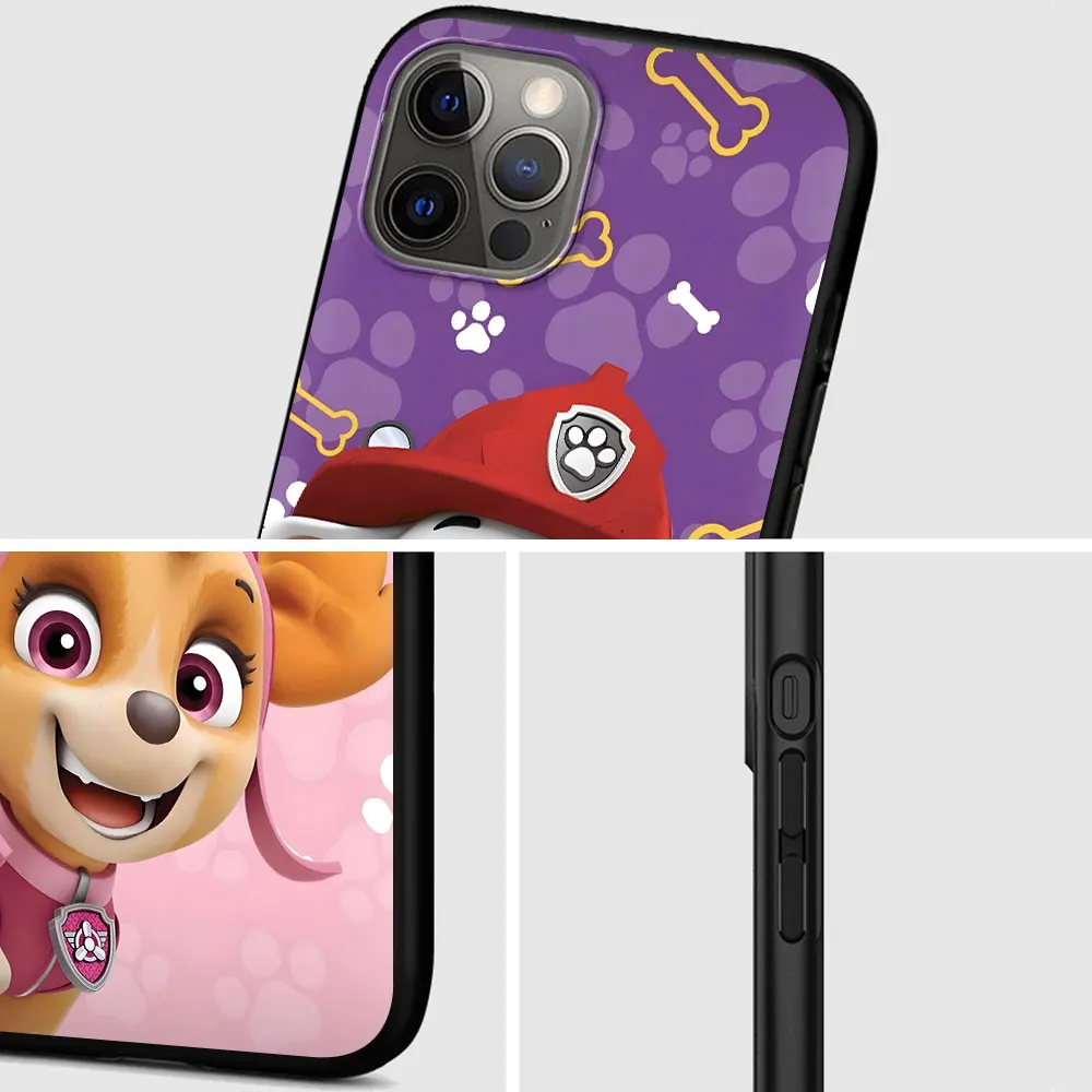 Paws P-Patrols Cartoon Dog Case for Apple iPhone 11 14 13 15 Plus 12 Pro Max 7 8 XR SE 2020 X XS 5 5s TPU Black Soft Phone Cover