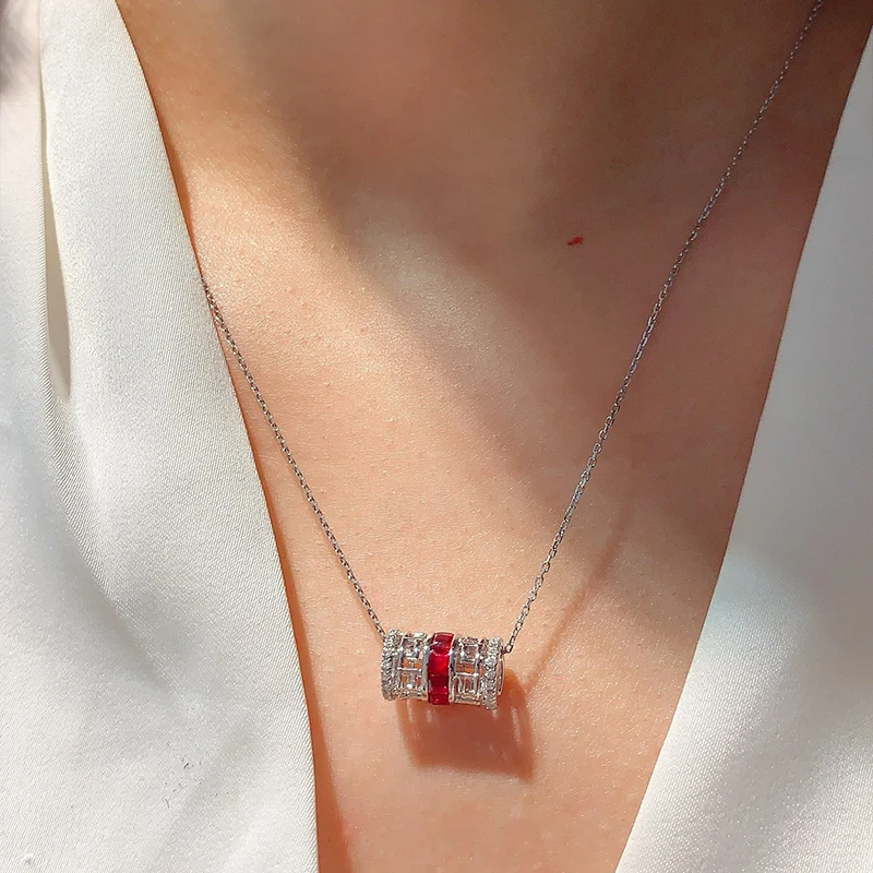 Aazuo Real Fine Jewelry 18K Solid White Gold Real Natrual Ruby Luxury Jewelry Lucky Bead Necklace Gift For Women Wedding Party