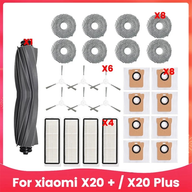 For Xiaomi Robot Vacuum X20 + / X20 Plus Main Side Brush Hepa Filter Mop Cloth Dust Bags Replacement Parts