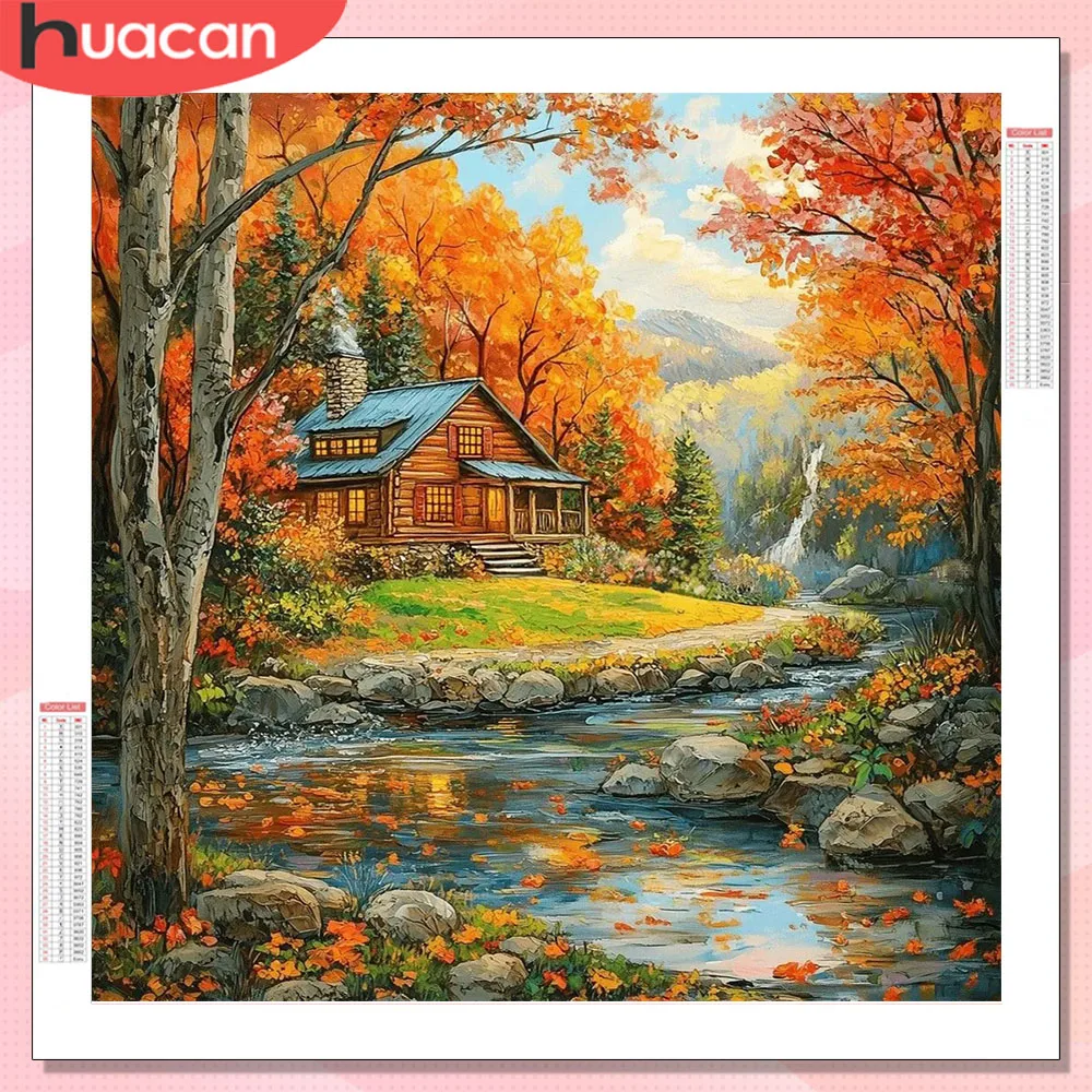 HUACAN Diamond Mosaic Adulte House Landscape Square Round Dr