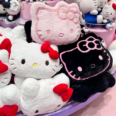 Sanrio Hello Kitty Retro Plaid Throw Pillow Cover - Soft Cushion For Sofa Bed Car Decor Kawaii Gift Idea Christmas Birthday Gift