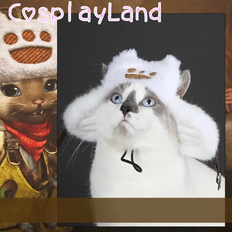Wild White Palico Cat Hat Felyne Cosplay Costume Prop Winter Lovely Furry Plush Palico Hat Daily Comic Con Cute Pet Hat